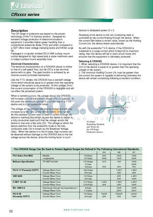 CR0720SC datasheet - The CR range of protectors are based on the proven technology of the T10 thyristor product