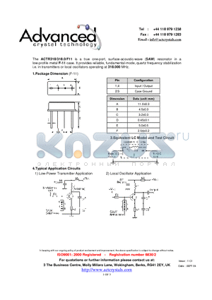 ACTR318 datasheet - true one-port, surface-acoustic-wave (SAW) resonator