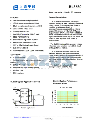 BL8560-APRD datasheet - Dual,Low noise, 150mA LDO regulator