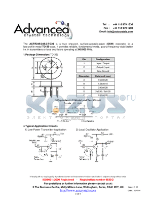 ACTR345 datasheet - true one-port, surface-acoustic-wave (SAW) resonator