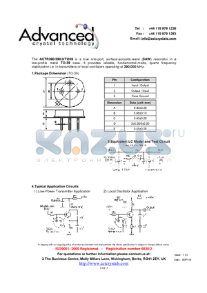 ACTR390 datasheet - true one-port, surface-acoustic-wave (SAW) resonator