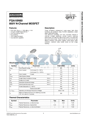 FQA10N80 datasheet - 800V N-Channel MOSFET