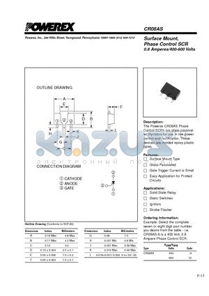 CR08AS400-12 datasheet - Surface Mount, Phase Control SCR 0.8 Amperes/400-600 Volts