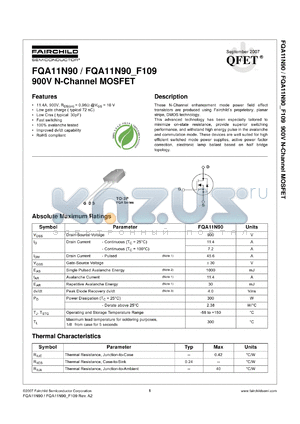 FQA11N90_F109 datasheet - 900V N-Channel MOSFET