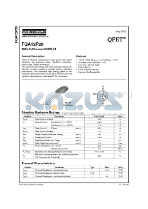 FQA12P20 datasheet - 200V P-Channel MOSFET
