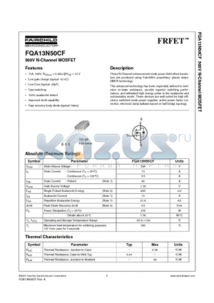 FQA13N50CF datasheet - 500V N-Channel MOSFET