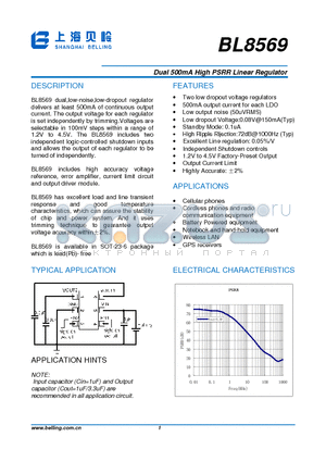 BL8569 datasheet - Dual 500mA High PSRR Linear Regulator