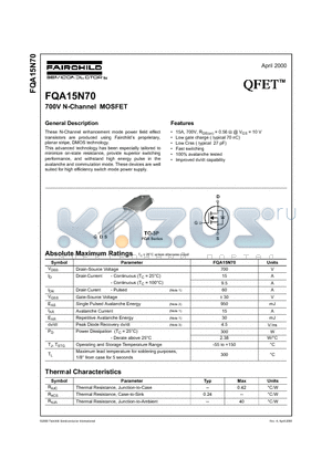 FQA15N70 datasheet - 700V N- CHANNEL MOSFET