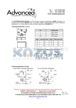 ACTR4016 datasheet - true one-port, surface-acoustic-wave (SAW) resonator