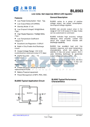 BL8563 datasheet - Low noise, fast response 300mA LDO regulator