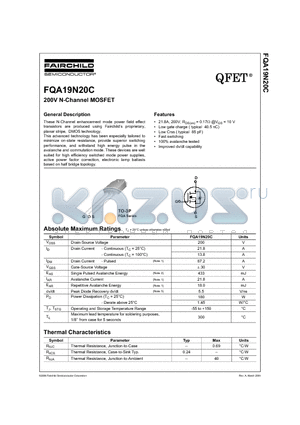 FQA19N20C datasheet - 200V N-Channel MOSFET