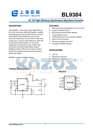 BL9384 datasheet - 3A, 18V High Efficiency Synchronous Step-Down Converter