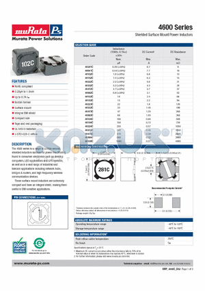 46541C datasheet - Shielded Surface Mount Power Inductors