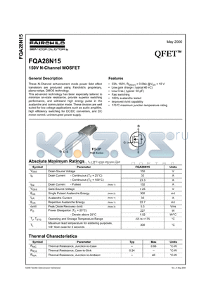 FQA28N15 datasheet - 150V N-Channel MOSFET