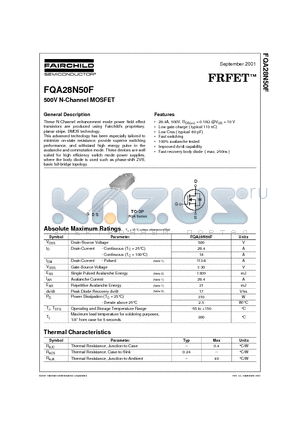 FQA28N50 datasheet - 500V N-Channel MOSFET