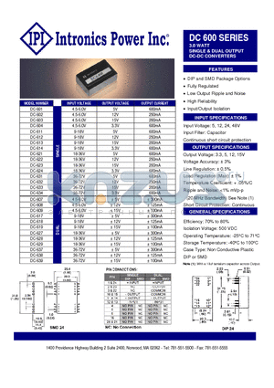 DC-624 datasheet - 3.0 WATT SINGLE & DUAL OUTPUT DC-DC CONVERTERS