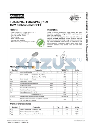 FQA36P15 datasheet - 150V P-Channel MOSFET