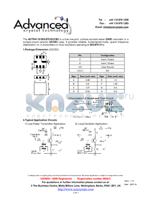 ACTR4110 datasheet - true one-port, surface-acoustic-wave (SAW) resonator