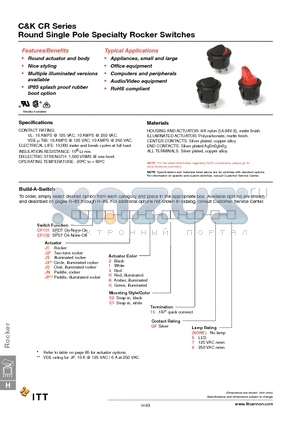 CR101J1AS115QF7 datasheet - Round Single Pole Specialty Rocker Switches