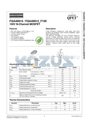 FQA46N15_F109 datasheet - 150V N-Channel MOSFET