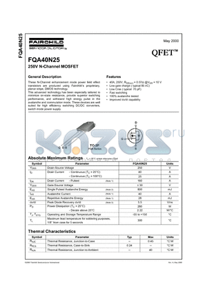 FQA40N25 datasheet - 250V N-Channel MOSFET