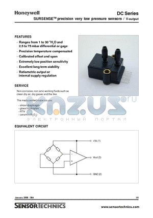 DC001NGR5 datasheet - SURSENSETM precision very low pressure sensors / V-output