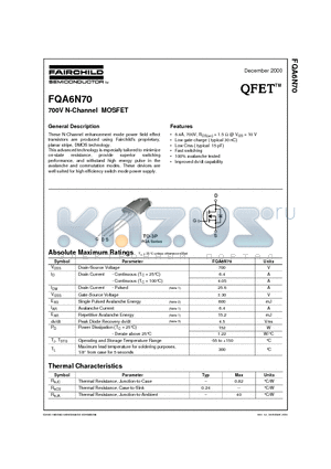 FQA6N70 datasheet - 700V N-Channel MOSFET