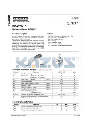 FQA70N15 datasheet - N-Channel Power MOSFET
