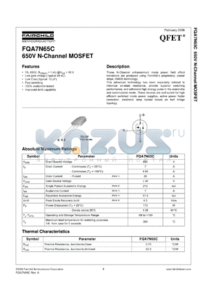 FQA7N65C datasheet - 650V N-Channel MOSFET