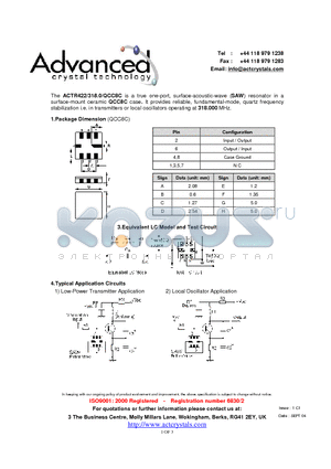 ACTR422 datasheet - true one-port, surface-acoustic-wave (SAW) resonator