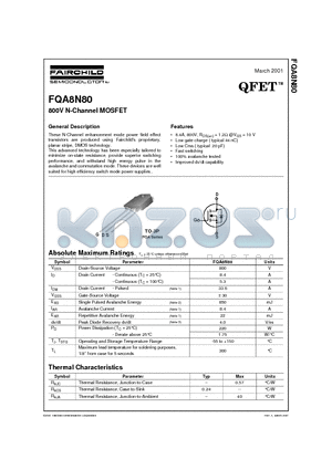 FQA8N80 datasheet - 800V N-Channel MOSFET