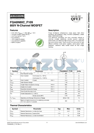 FQA8N80C datasheet - 800V N-Channel MOSFET