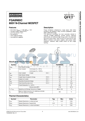 FQA8N80C_F109 datasheet - 800V N-Channel MOSFET