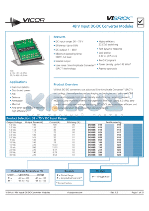 DC048B018M014FP datasheet - 48 V Input DC-DC Converter Modules