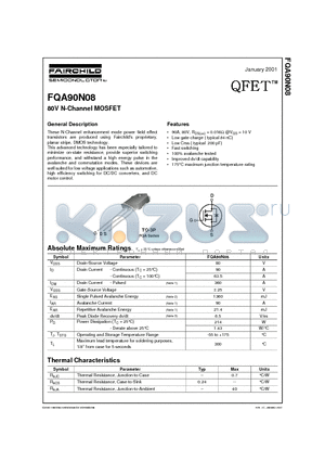 FQA90N08 datasheet - 80V N-Channel MOSFET