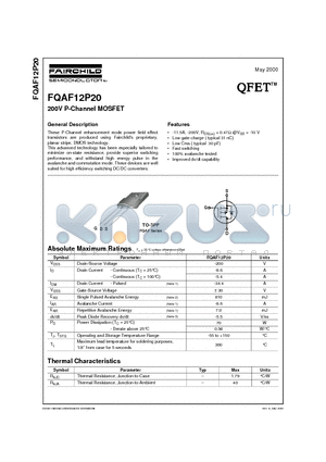 FQAF12P20 datasheet - 200V P-Channel MOSFET