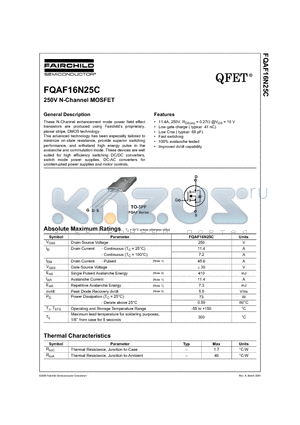 FQAF16N25C datasheet - 250V N-Channel MOSFET