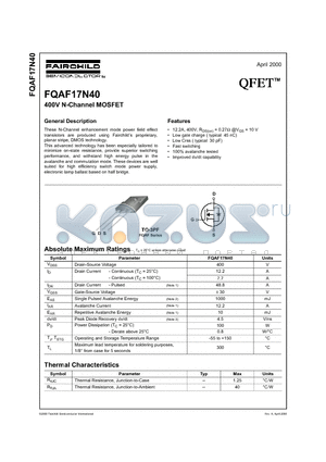 FQAF17N40 datasheet - 400V N-Channel MOSFET