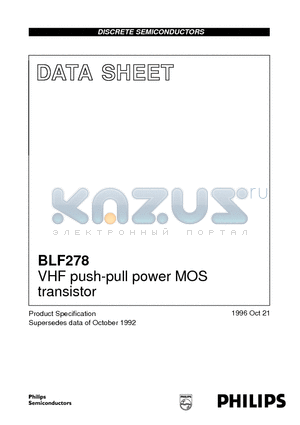 BLF278 datasheet - VHF push-pull power MOS transistor