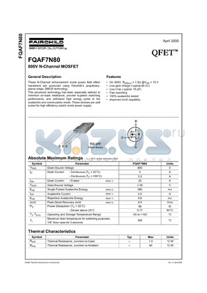 FQAF7N80 datasheet - 800V N-Channel MOSFET