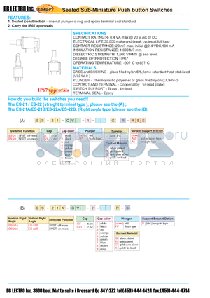 ES-21-CV-8-FPCQ-A5S datasheet - Sealed Sub-Miniature Push button Switches