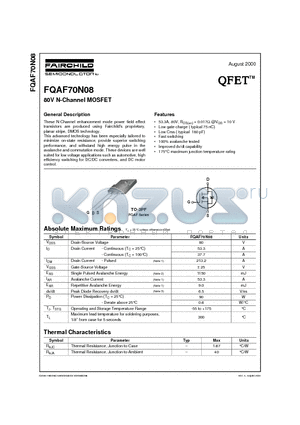 FQAF70N08 datasheet - 80V N-Channel MOSFET