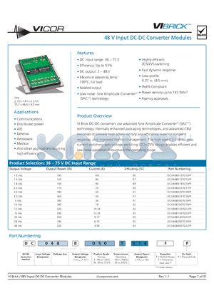 DC048B120T022FP datasheet - 48 V Input DC-DC Converter Modules