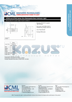 4700A1 datasheet - Non-Relampable Neon Indicator Light