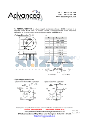 ACTR436J datasheet - true one-port, surface-acoustic-wave (SAW) resonator