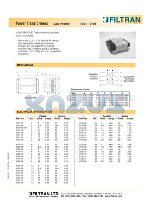 4701 datasheet - Power Transformers Low Profile