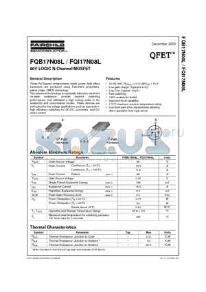 FQB17N08L datasheet - 80V LOGIC N-Channel MOSFET
