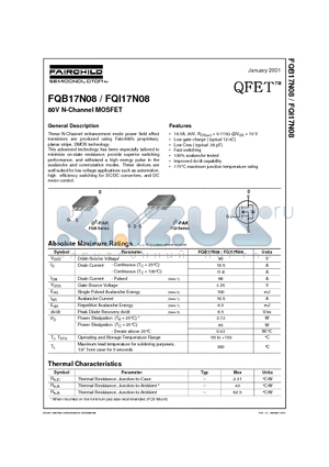 FQB17N08 datasheet - 80V N-Channel MOSFET