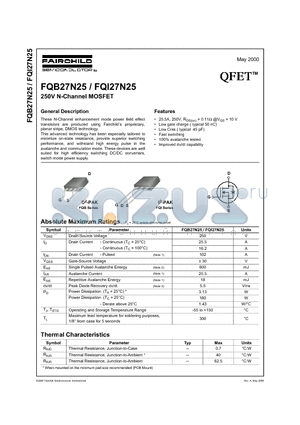 FQB27N25 datasheet - 250V N-Channel MOSFET