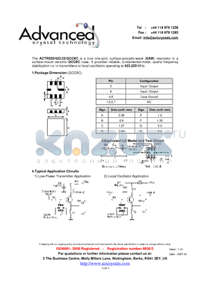 ACTR520 datasheet - true one-port, surface-acoustic-wave (SAW) resonator